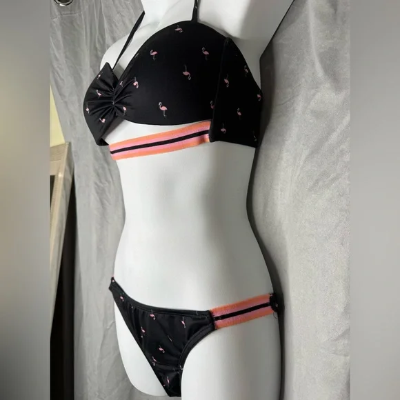 Black Bikini with Pink Flamingo Accents - Picture 3 of 7